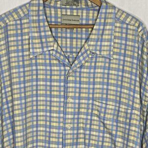 CUTTER & BUCK Shirt 100% Silk Plaid Button Front Short Sleeve Mens 3XT Tall Blue